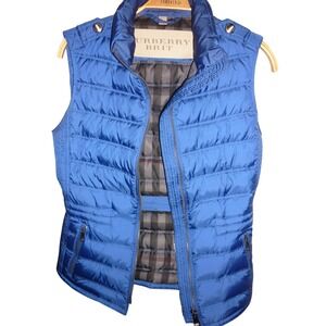 Burberry Brit Women's Blue Quilted Down‎ Puffer Vest Gilet Nova Check Lined XS